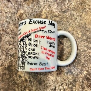 Hunter's Excuse Mug with Red and Black Text